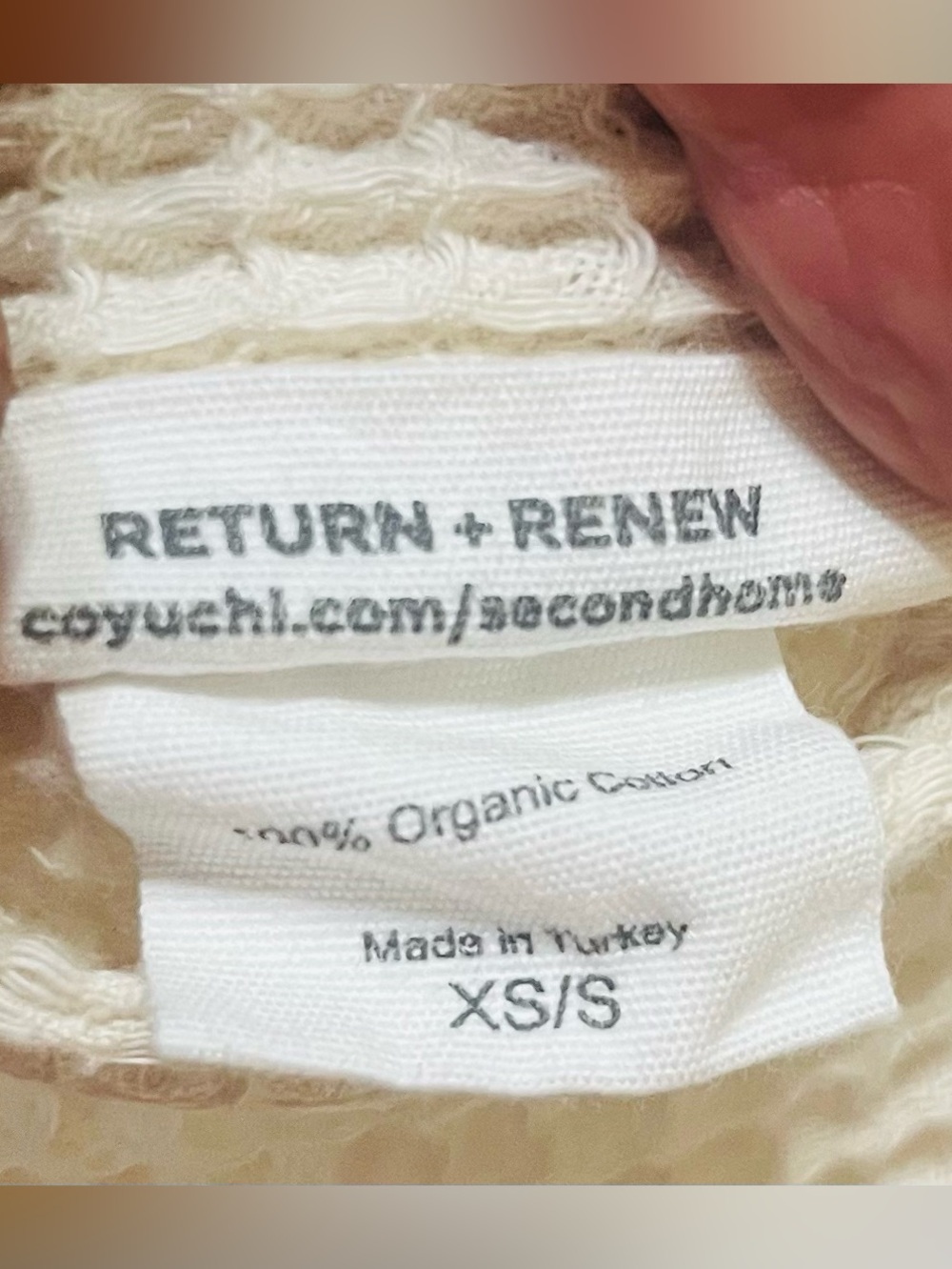 Coyuchi 100% Organic Cotton Waffle Long Robe Creamy/Off White XS/S - Picture 4 of 5
